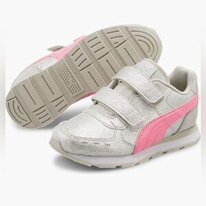 Puma Kids Silver and Pink Velcro Closure Sneakers Size 12